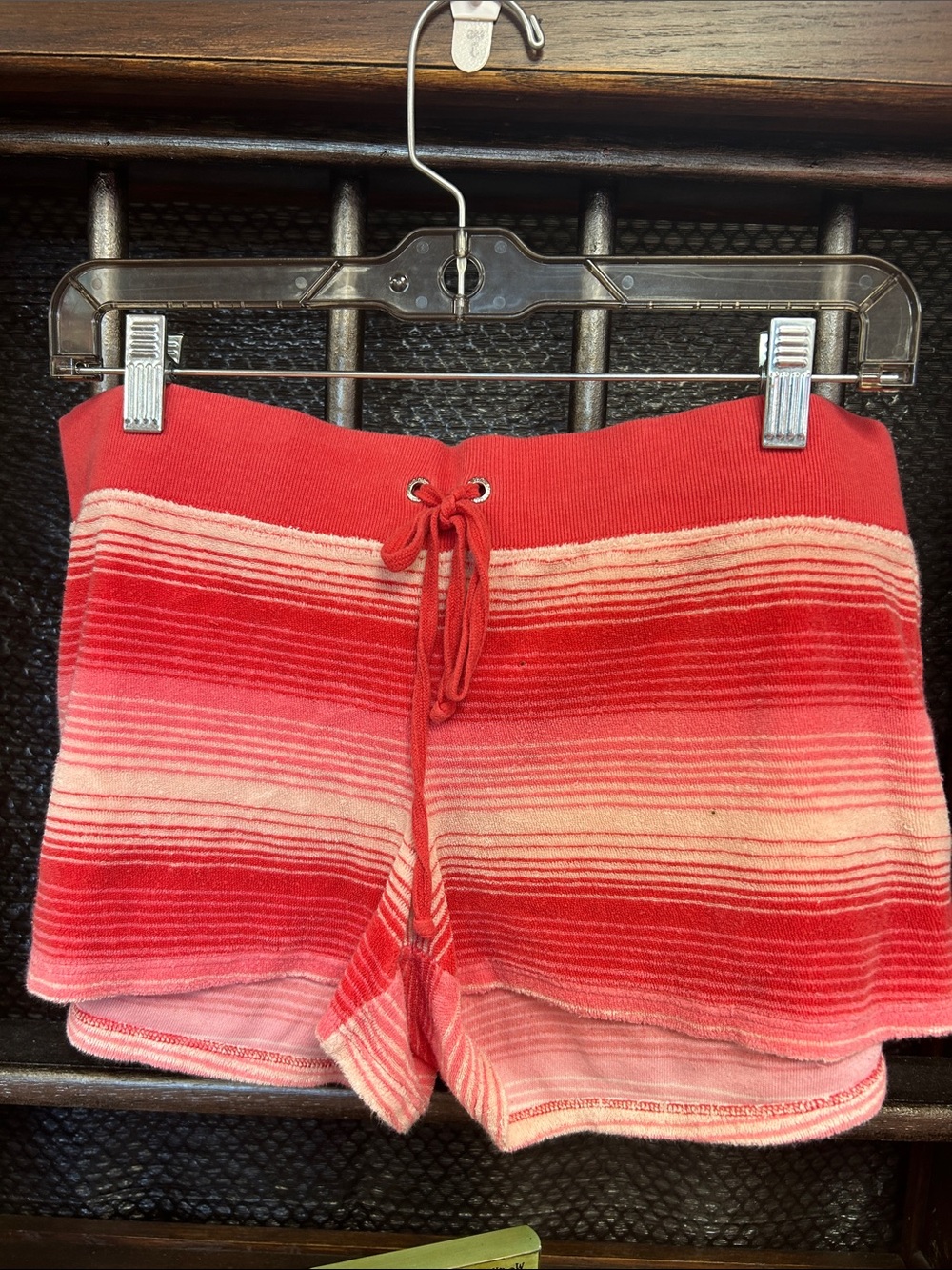 Juicy Couture Red and Pink Striped Knit Drawstring Shorts